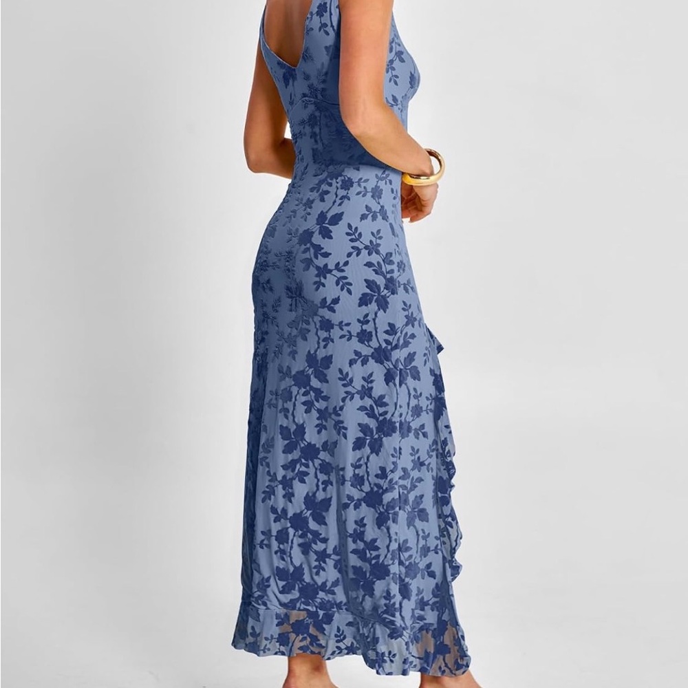 Blue Floral Ruffle High-Low Maxi Dress - Picture 2 of 3